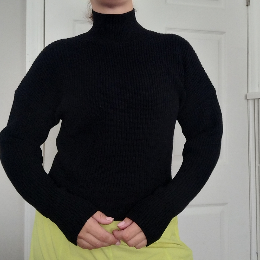 J. Crew Black Cowl Turtleneck Sweater Fitted Ribbed Knit XS